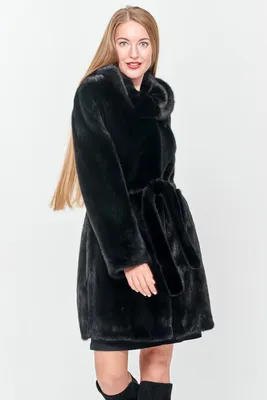 Норковая шуба с поясом Инесса 8008 женская модель цвет черный - купить по  цене 112 000 ₽ в Омске | МЕХАPLAZA Инесса 8008