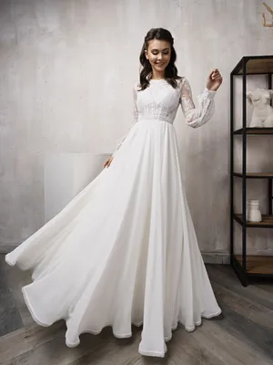 Венчальное скромное платье с рукавом Kira Nova LT-07 | Купить свадебное  платье в салоне Валенсия (Москва)