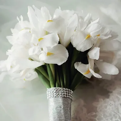 Свадебный букет из белых ирисов | Бесплатная доставка цветов по Москве