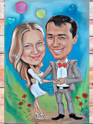 Свадебный шарж \"Счастливый день\" – заказать на Ярмарке Мастеров – MCUDYRU |  Картины, Новосибирск