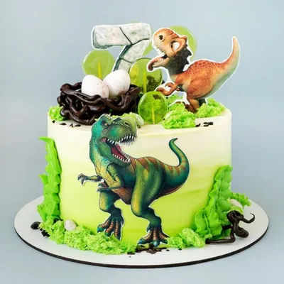 Торт с динозаврами для мальчика 7 лет купить на заказ в Москве с доставкой