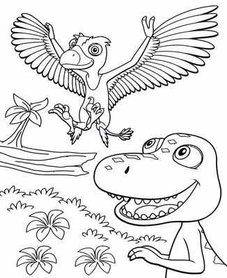 Раскраска Поезд динозавров. Распечатать картинки для детей бесплатно.