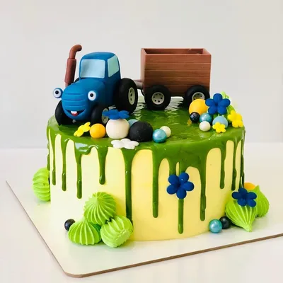 Торт синий трактор без мастики - 63 фото