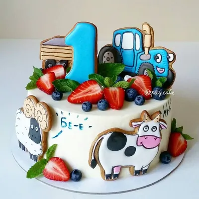 Оформление детского торта в сюжете мультфильма \"Синий трактор\" | Baby  birthday cakes, Cake toppings, Royal icing cakes