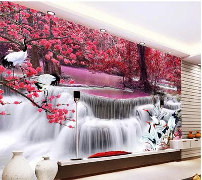 3d обои для комнаты, водопад, журавль, фон для телевизора, 3d фотообои на  заказ, украшение для дома, настенная роспись - купить по выгодной цене |  AliExpress