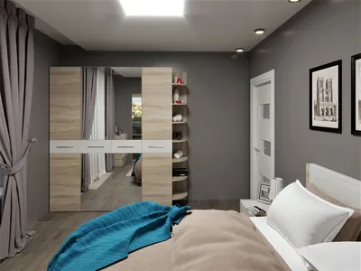 Спальня 14.2 м², стиль Хай-тек: купить готовый дизайн-проект спальни в  стиле \"Хай-тек\" для жк \"лайт сити ls\" - ReRooms