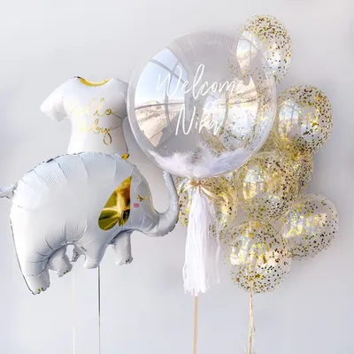 Воздушные шары на выписку со слоненком и конфетти купить в Москве за 5 650  руб.