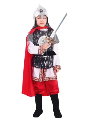 Купить Карнавальный костюм Богатырь кольчуга, рубаха, шлем, брюки, плащ,  меч недорого в магазине игрушек \"Маленькая умница\"