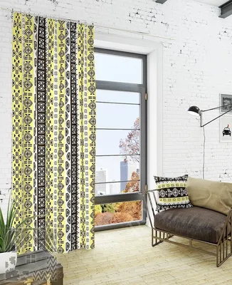 Желтые портьеры с орнаментом в африканском стиле для гостиной или спальни —  шторы портьеры купить в интернет магазине poshvu