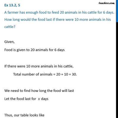Пример 13.2, 5 - У фермера достаточно еды, чтобы прокормить 20 голов скота.
