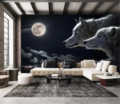 3D обои стен продвижении современной настроение лунном свете, пустые Волк  ночная съемка цифровой печати hd обои