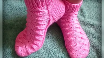 женские носки рисунком, вязание спицами - YouTube