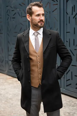 Зимнее мужское пальто черного цвета. Арт.:1-1309-10 – купить в магазине  мужской одежды Smartcasuals