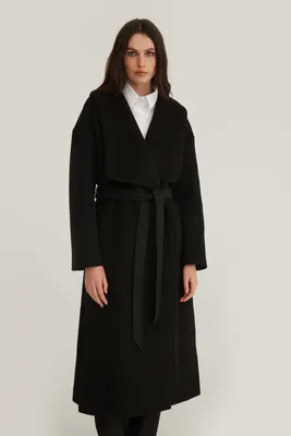 Длинное пальто с шерстью черного цвета【MustHave ❤】Женские Верхняя одежда