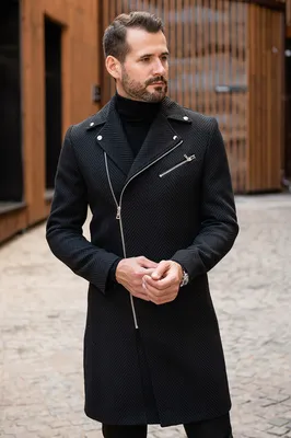 Стильное пальто черного цвета с косым бортом. Арт.:1-1781-2 – купить в  магазине мужской одежды Smartcasuals