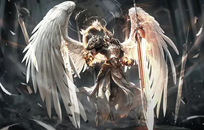 Светлый ангел с мечом в руке - обои на рабочий стол