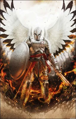 Ангел в доспехах с мечом и красивыми расправленными крыльями — Арт картинки