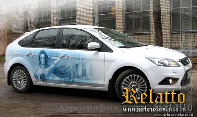 Аэрографика белого авто Ford Focus \"Принцесса\" © Relatto