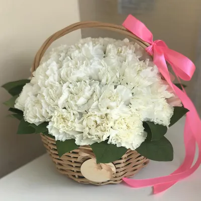 51 белая гвоздика в корзине | Бесплатная доставка цветов по Москве