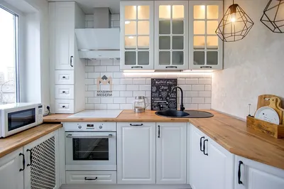 Кухня икеа белая с деревянной столешницей - 74 фото