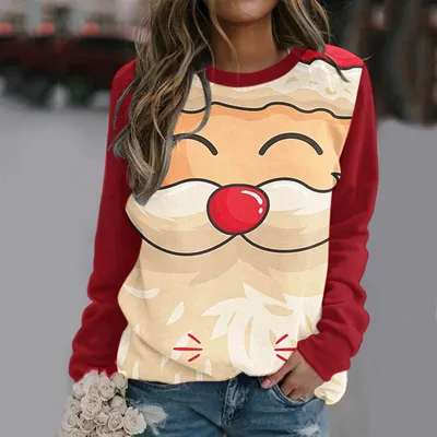 Женская винтажная Рождественская блузка с принтом Санта Клауса,  Повседневная рубашка с длинным рукавом и круглым вырезом, Повседневная  Блузка, пуловер, женская одежда 2021 - купить по выгодной цене | AliExpress