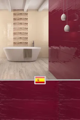 Керамическая плитка для ванной на стену, глянцевая, красная, бордовая,  Испания