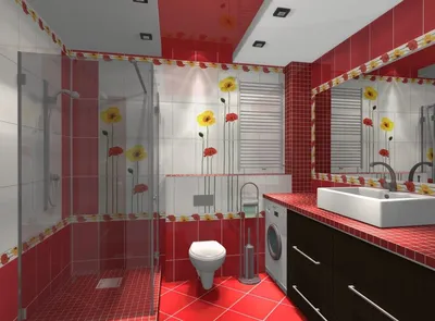 Красная плитка в ванной - обои для рабочего стола, картинки, фото