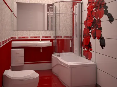 Красный цвет в интерьере ванной комнаты