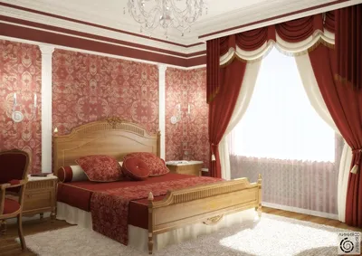 Бордовые шторы в интерьере гостиной, спальни - фото примеры