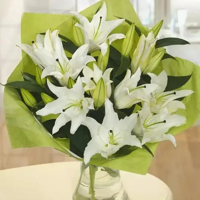 Букет из 9 белых лилий, Flowers \u0026 Gifts Moscow, buy at a price of 5999 RUB,  Mono Bouquets on GiveFlowers with delivery | Flowwow