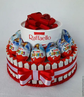 Торт из киндер-шоколада с конфетами Рафаэлло подарок – заказать на Ярмарке  Мастеров – 9U61JRU | Букеты, Пушкино