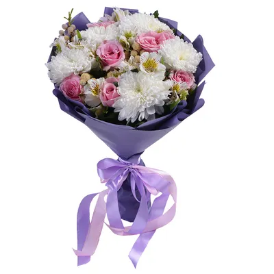 Букет из роз, хризантемы и сильвер брунии - купить в Москве по цене 3590 р  - Magic Flower