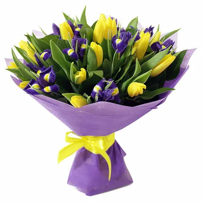 Ирисы и желтые тюльпаны доставка в Туле | БукетБери