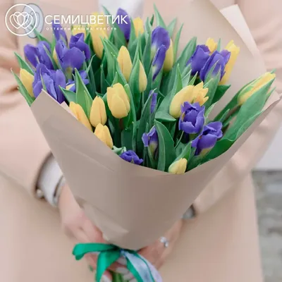 15 синих ирисов и 20 желтых тюльпанов купить в СПб в интернет-магазине  Семицветик✿