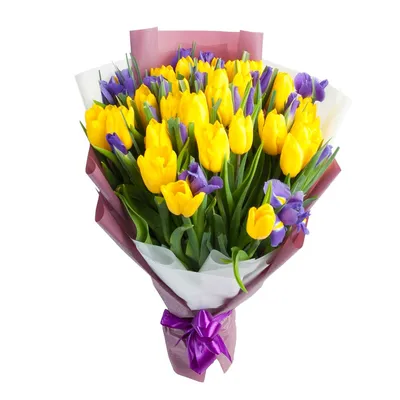 Букет 707 Желтые Тюльпаны и Ирисы - купить цветы с доставкой | Dicentra