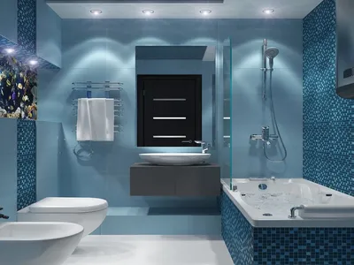 Дизайн совмещенной ванной комнаты в голубых тонах в современном стиле  #дизайн_ванной_комнаты #голубая_ван… | Modern bathroom design, Bathroom  design, Bathtub design