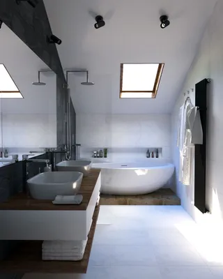Дизайн ванной, мансарда, накладная раковина, отдельностоящая ванна | Дизайн  интерьера ванной комнаты, Роскошные ванные комнаты, Дизайн дома