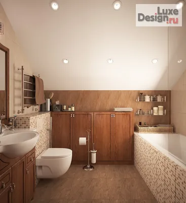 Дизайн интерьера коттеджа - Ванная комната на мансардном этаже