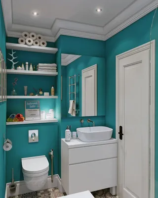 ванная комната в дизайне интерьера маленькой квартиры-студии 24 кв. м. |  Bathroom wall colors, Bathroom interior, Teal bathroom