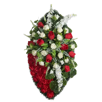 Ритуальный венок ВЭ32 выполен из искусственных цветов по всем правилам  флористики