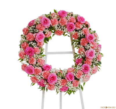 Круглый розовый ритуальный венок - купить в Москве, цены на ритуальные венки  в похоронном бюро Horonim.ru