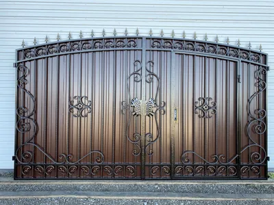 Ворота кованые + профнастил внутри калитка M100PR — Орнамент