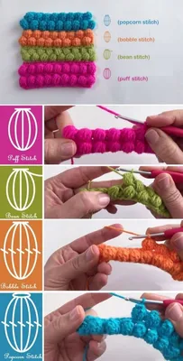Воздушные узоры для вязания крючком | Crochet stitches symbols, Puff stitch  crochet, Crochet