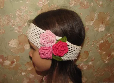 Ажурная повязка на голову крючком \"Букет роз\" — Блог Милы