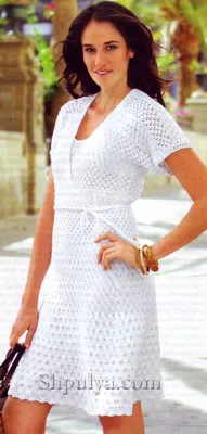 www.SHPULYA.com - Белое ажурное платье, вязаное спицами | Модные стили,  Летние платья, Вязанное платье