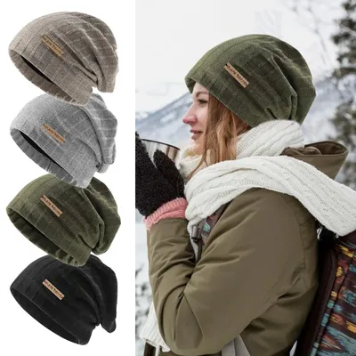 Женские шапки с ушками, теплая однотонная вязаная шапка с ворсом, пуловер,  зимняя шапка с ушками для мужчин - купить по выгодной цене | AliExpress