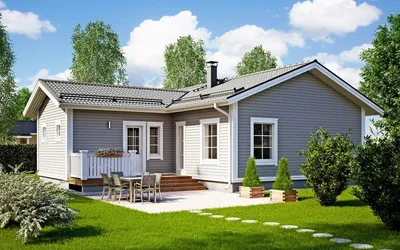 Одноэтажный Г-образный дом построим по финскому проекту. Рассрочка 0%