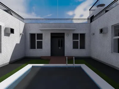Готовый проект одноэтажного сейсмоустойчивого П-образного одноквартирного  дома. Проект дома с патио (102)