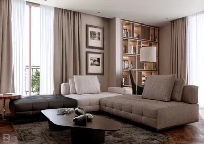 Обзор проекта интерьера гостиной и гардеробная комната в квартире от Башара  Свейле