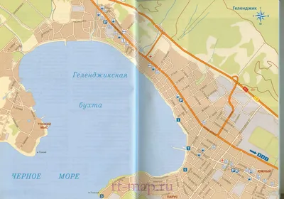 Карта города Геленджик. Подробная карти Геленджика с названиями улиц и  маршрутом транзитного проезда, A0